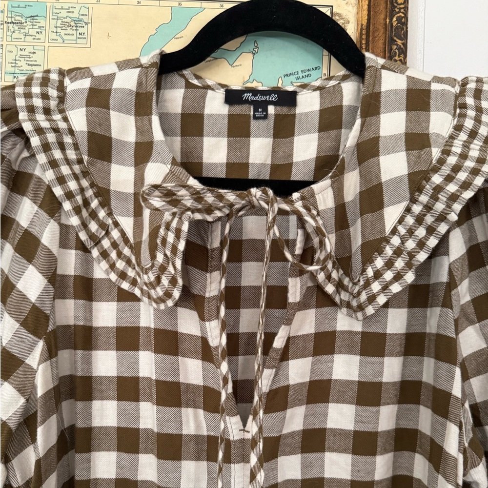 Madewell Gingham Collared Puff-Sleeve Mini Dress - Picture 2 of 5